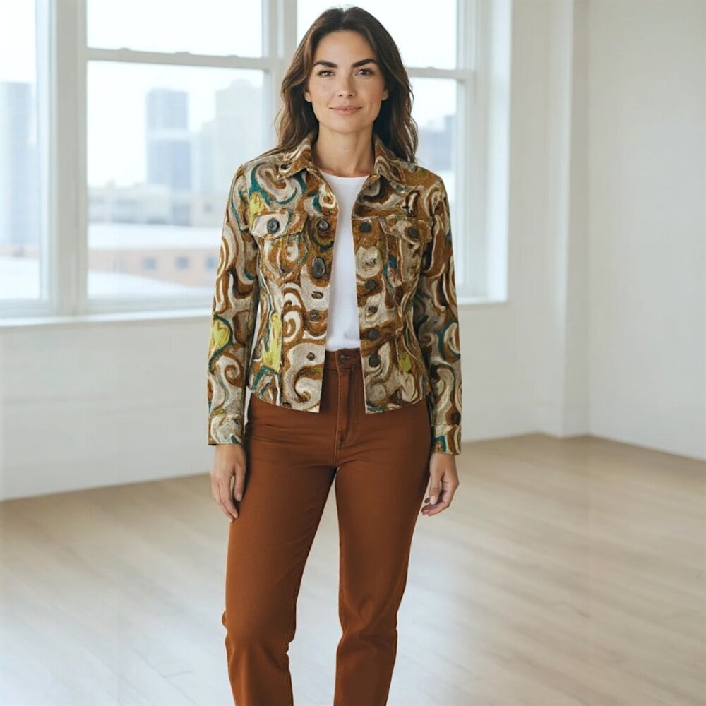 Chico's Casual Multicolor Abstract Artsy Cotton Button Front Jacket Size 0